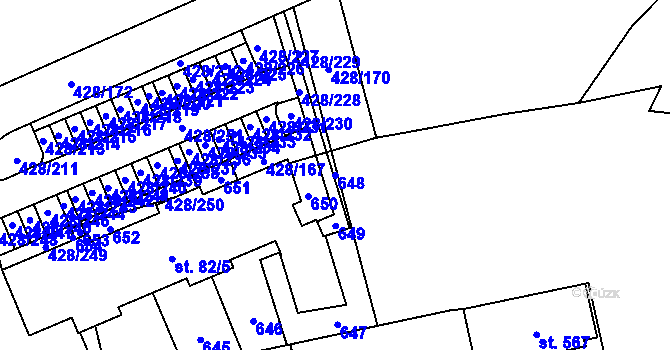 Parcela st. 648 v KÚ Horoměřice, Katastrální mapa