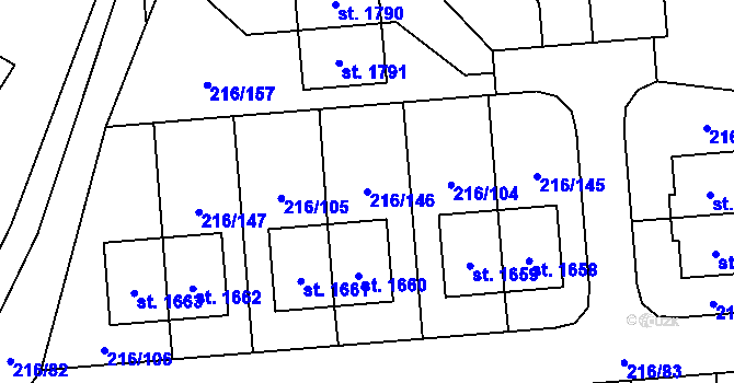 Parcela st. 216/146 v KÚ Horoměřice, Katastrální mapa