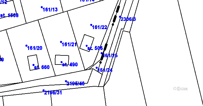Parcela st. 161/25 v KÚ Horoměřice, Katastrální mapa