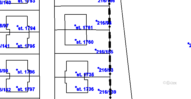 Parcela st. 216/155 v KÚ Horoměřice, Katastrální mapa