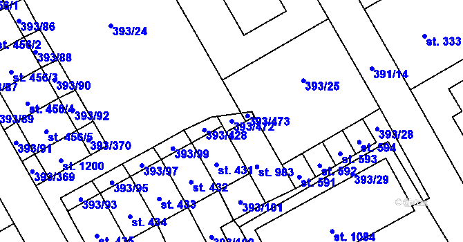 Parcela st. 393/472 v KÚ Horoměřice, Katastrální mapa