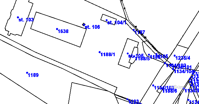 Parcela st. 1188/1 v KÚ Horosedly, Katastrální mapa