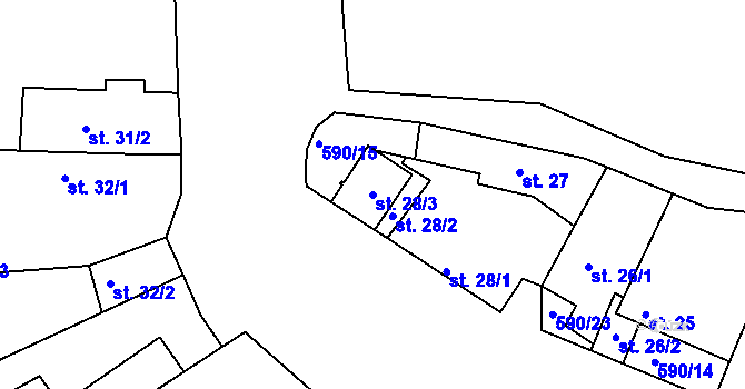 Parcela st. 28/3 v KÚ Horoušany, Katastrální mapa