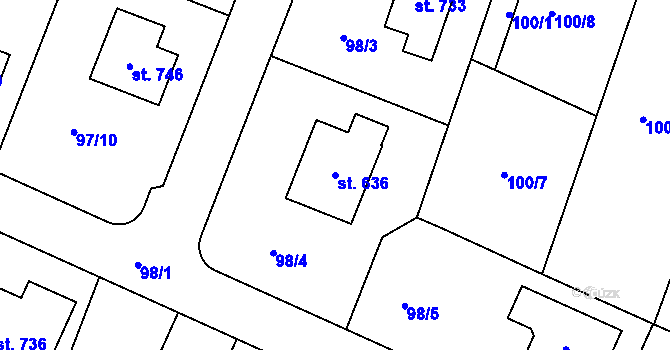 Parcela st. 636 v KÚ Horoušany, Katastrální mapa