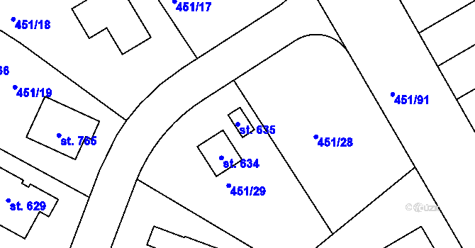 Parcela st. 635 v KÚ Horoušany, Katastrální mapa