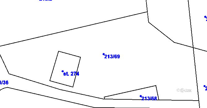 Parcela st. 213/69 v KÚ Horoušany, Katastrální mapa