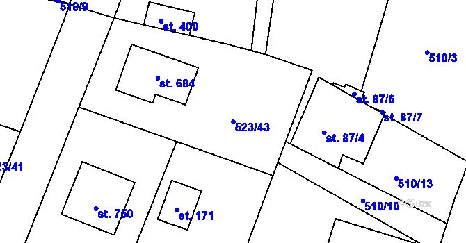 Parcela st. 523/43 v KÚ Horoušany, Katastrální mapa
