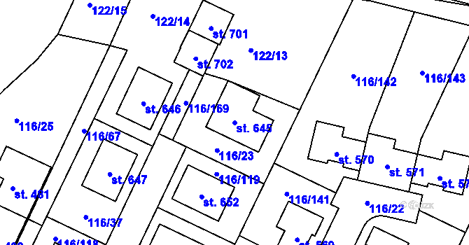 Parcela st. 645 v KÚ Horoušany, Katastrální mapa