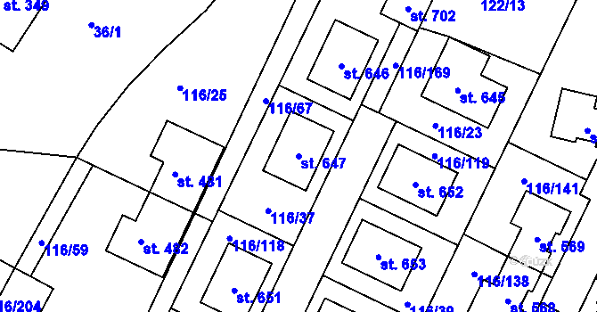 Parcela st. 647 v KÚ Horoušany, Katastrální mapa