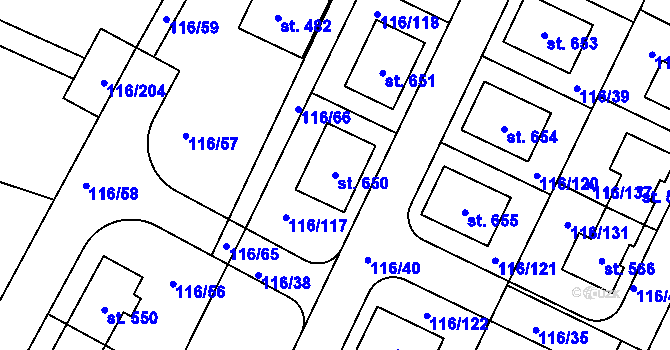 Parcela st. 650 v KÚ Horoušany, Katastrální mapa