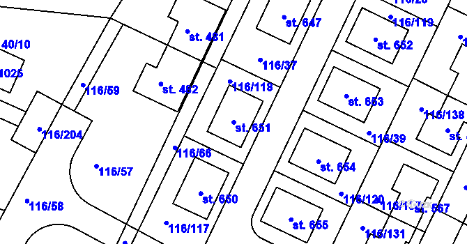 Parcela st. 651 v KÚ Horoušany, Katastrální mapa