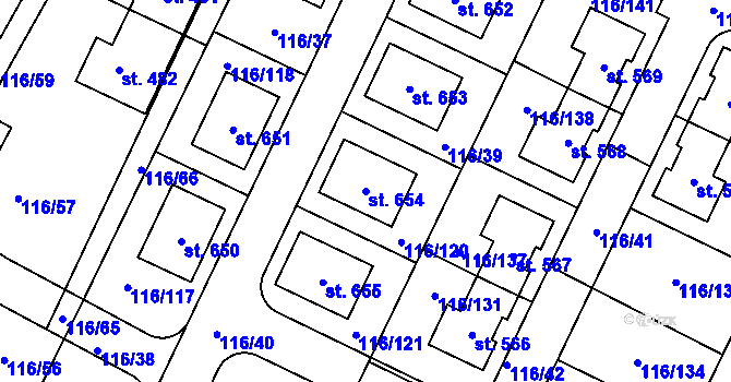 Parcela st. 654 v KÚ Horoušany, Katastrální mapa