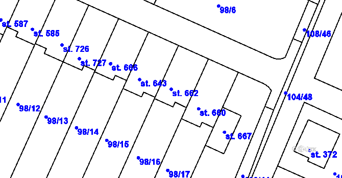 Parcela st. 662 v KÚ Horoušany, Katastrální mapa