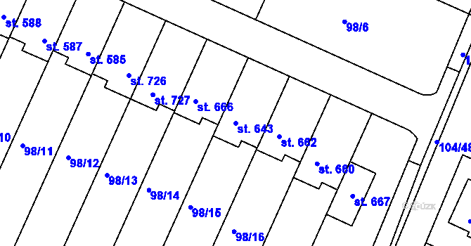 Parcela st. 643 v KÚ Horoušany, Katastrální mapa