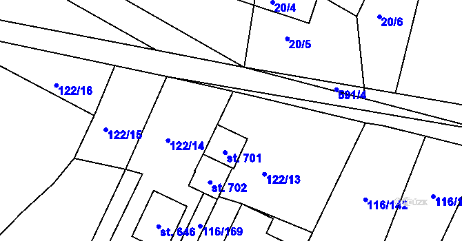 Parcela st. 122/25 v KÚ Horoušany, Katastrální mapa