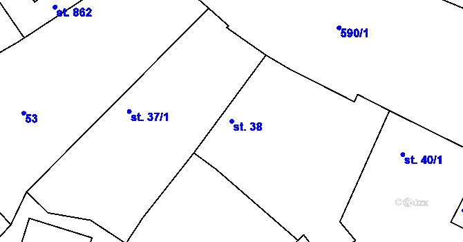 Parcela st. 38 v KÚ Horoušany, Katastrální mapa