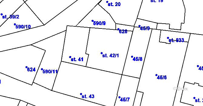 Parcela st. 42/1 v KÚ Horoušany, Katastrální mapa