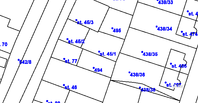 Parcela st. 45/1 v KÚ Horoušany, Katastrální mapa