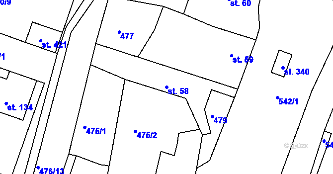 Parcela st. 58 v KÚ Horoušany, Katastrální mapa