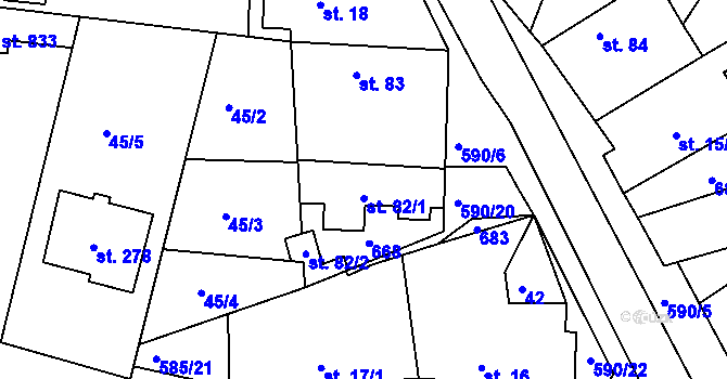 Parcela st. 82 v KÚ Horoušany, Katastrální mapa