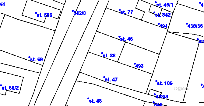 Parcela st. 88 v KÚ Horoušany, Katastrální mapa