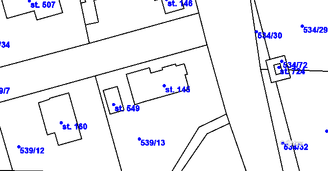 Parcela st. 145 v KÚ Horoušany, Katastrální mapa