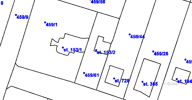 Parcela st. 153/2 v KÚ Horoušany, Katastrální mapa