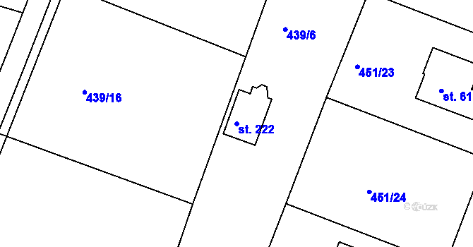 Parcela st. 222 v KÚ Horoušany, Katastrální mapa