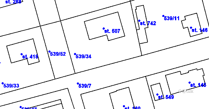 Parcela st. 238 v KÚ Horoušany, Katastrální mapa