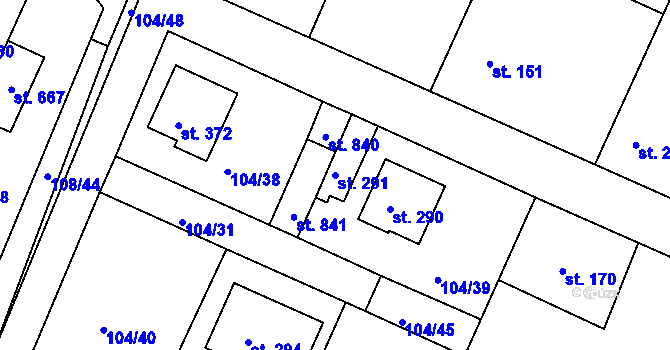 Parcela st. 291 v KÚ Horoušany, Katastrální mapa