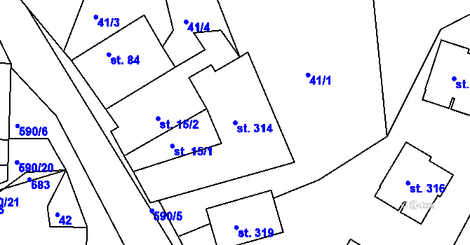 Parcela st. 314 v KÚ Horoušany, Katastrální mapa