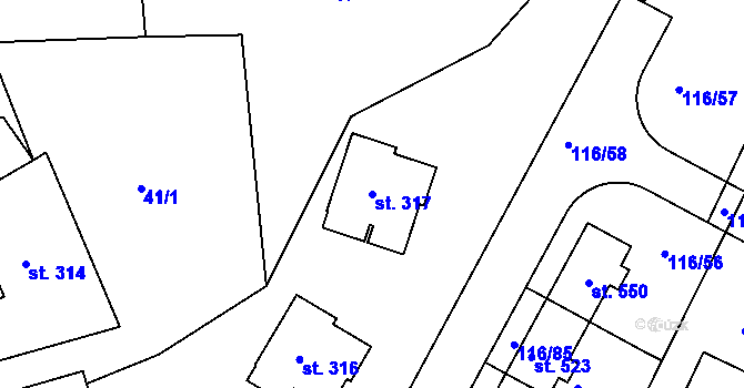 Parcela st. 317 v KÚ Horoušany, Katastrální mapa