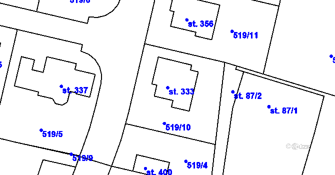 Parcela st. 333 v KÚ Horoušany, Katastrální mapa