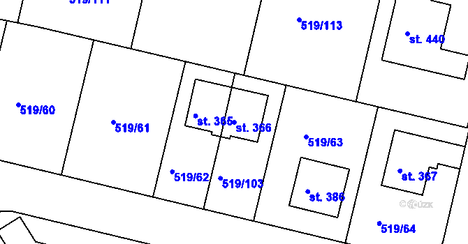 Parcela st. 366 v KÚ Horoušany, Katastrální mapa