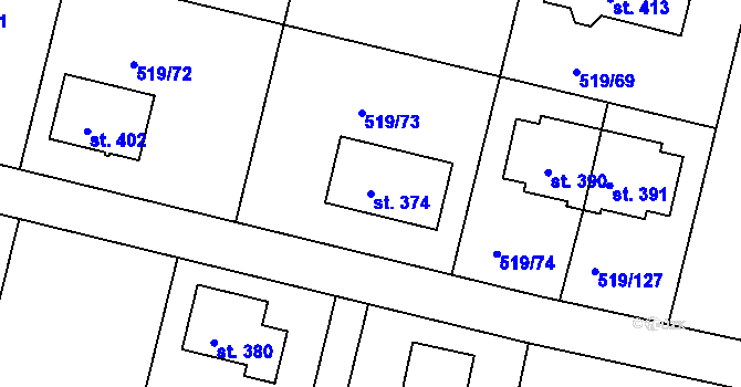 Parcela st. 374 v KÚ Horoušany, Katastrální mapa
