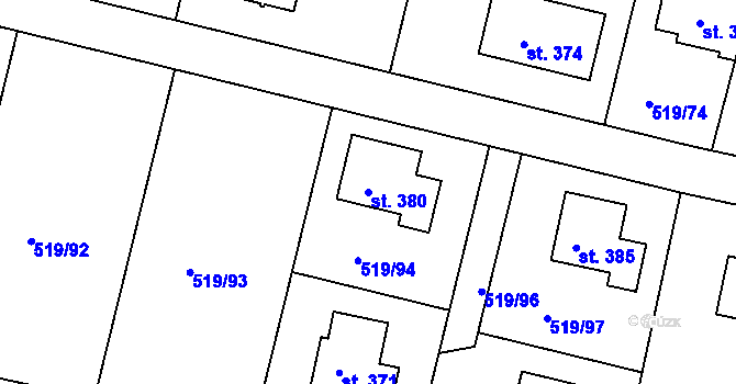 Parcela st. 380 v KÚ Horoušany, Katastrální mapa