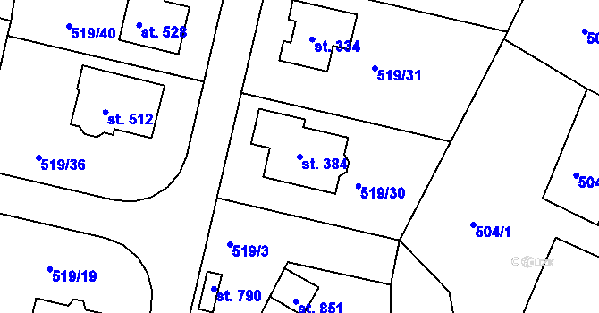 Parcela st. 384 v KÚ Horoušany, Katastrální mapa