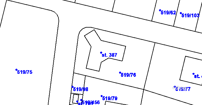 Parcela st. 387 v KÚ Horoušany, Katastrální mapa