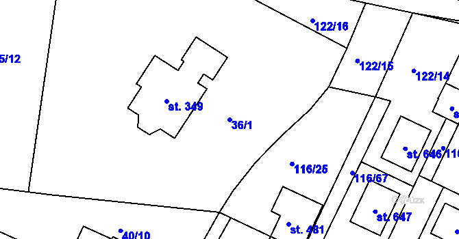 Parcela st. 36/1 v KÚ Horoušany, Katastrální mapa