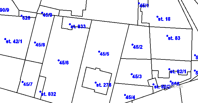 Parcela st. 45/5 v KÚ Horoušany, Katastrální mapa