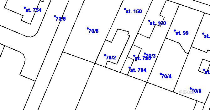 Parcela st. 70/2 v KÚ Horoušany, Katastrální mapa