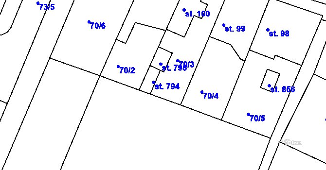 Parcela st. 70/3 v KÚ Horoušany, Katastrální mapa
