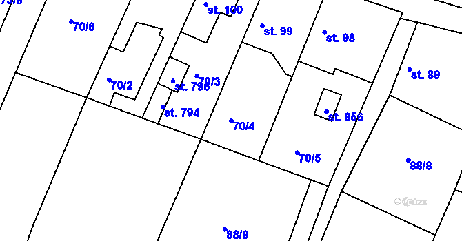 Parcela st. 70/4 v KÚ Horoušany, Katastrální mapa