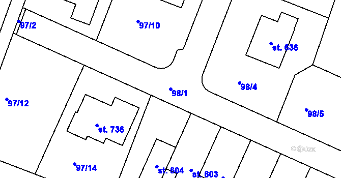 Parcela st. 98/1 v KÚ Horoušany, Katastrální mapa