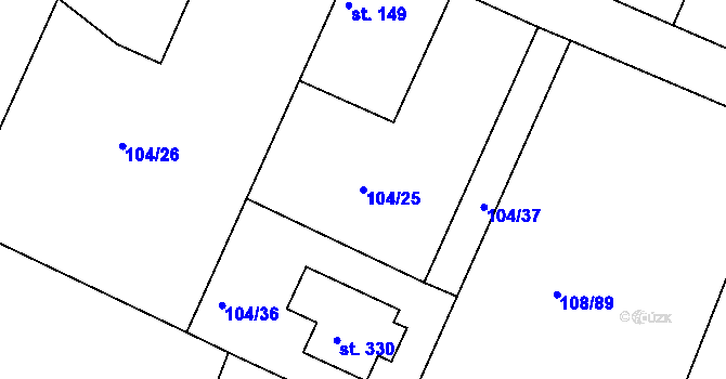 Parcela st. 104/25 v KÚ Horoušany, Katastrální mapa