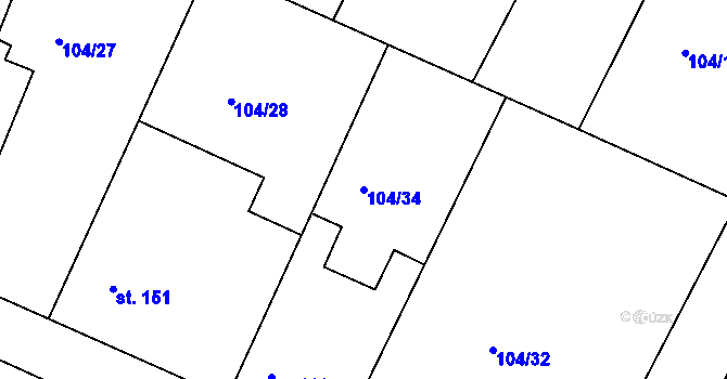 Parcela st. 104/34 v KÚ Horoušany, Katastrální mapa