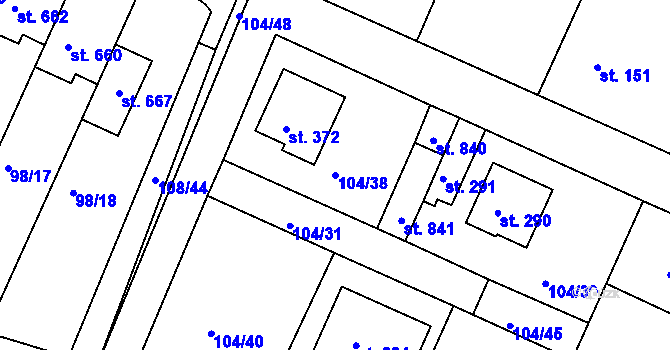 Parcela st. 104/38 v KÚ Horoušany, Katastrální mapa