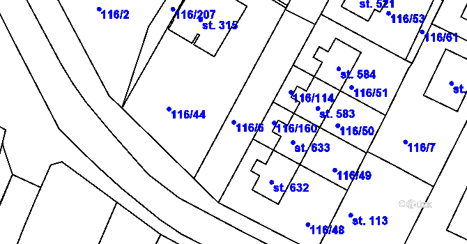 Parcela st. 116/6 v KÚ Horoušany, Katastrální mapa