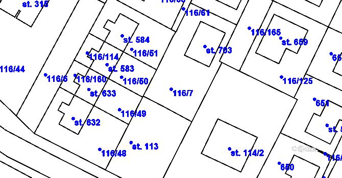 Parcela st. 116/7 v KÚ Horoušany, Katastrální mapa