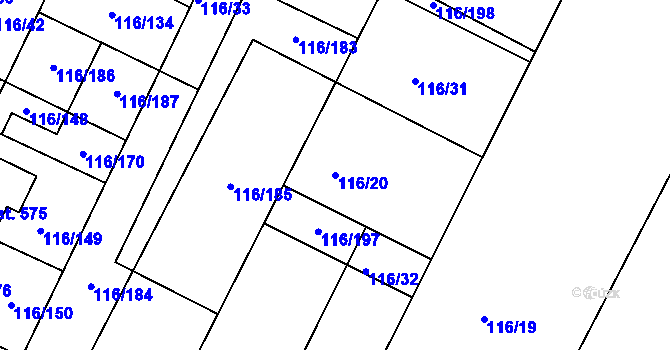 Parcela st. 116/20 v KÚ Horoušany, Katastrální mapa